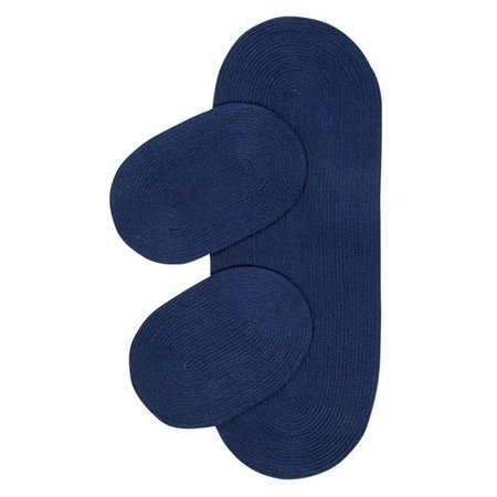 BETTER TRENDS Better Trends SS-3PCB2472DKBBL 24 x 72 in. Reversible Country Braid Rug Set - Dark Blue Solid - 3 Piece SS-3PCB2472DKBBL